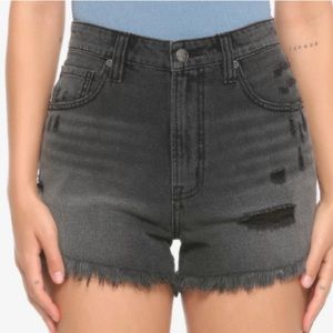 HT Black Denim Ultra Hi-Rise Washed Distressed, Cut Off Shorts Size 13 NWT​ Boho